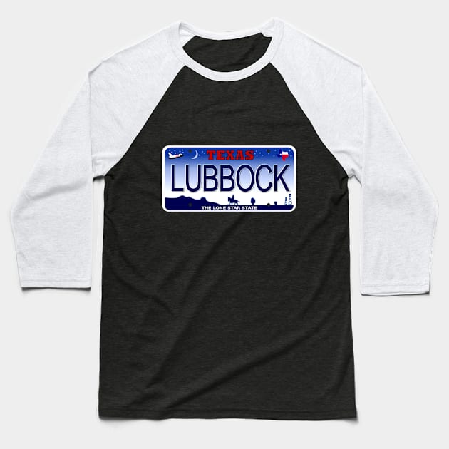 Lubbock Texas License Plate Baseball T-Shirt by Mel's Designs